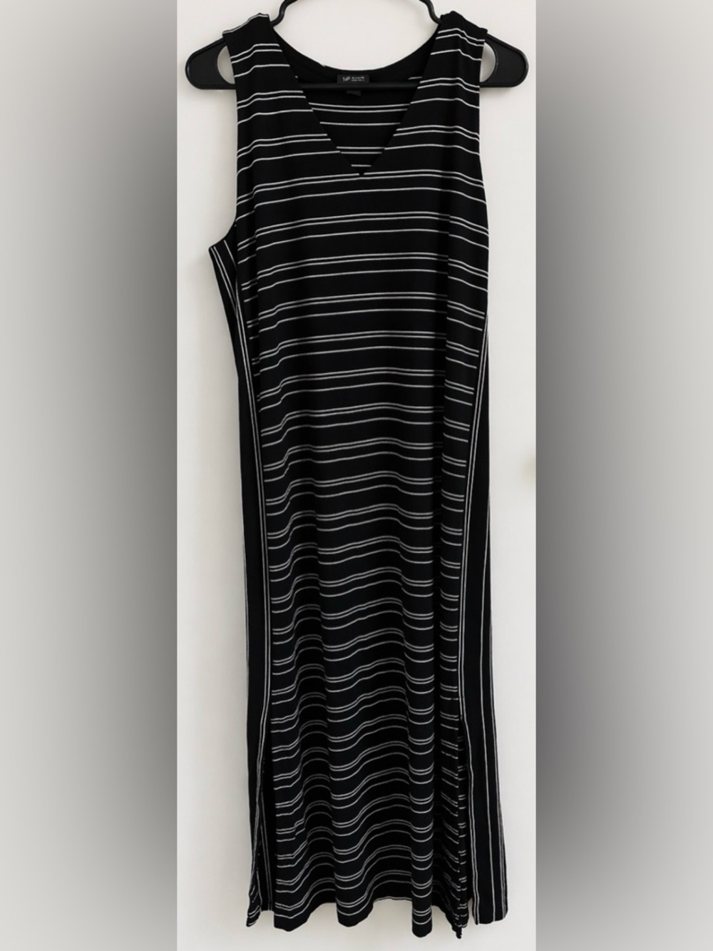 Black White Stripe Sleeveless Maxi Dress L